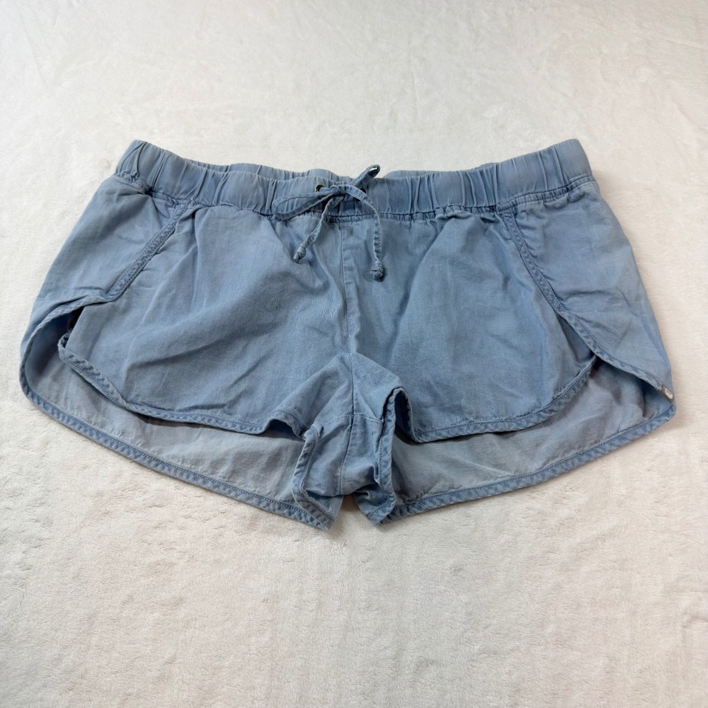Fabletics Chambray Shorts Women Large Blue Excellent Cotton Tulip Hem SO1615397
